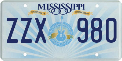 MS license plate ZZX980