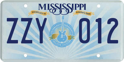 MS license plate ZZY012