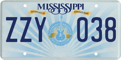 MS license plate ZZY038