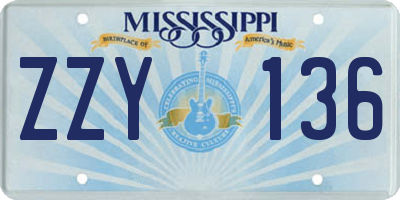 MS license plate ZZY136