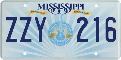 MS license plate ZZY216