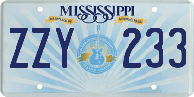 MS license plate ZZY233