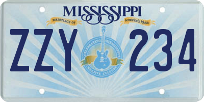 MS license plate ZZY234