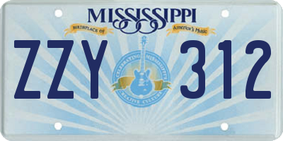 MS license plate ZZY312