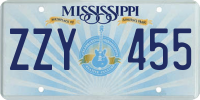 MS license plate ZZY455