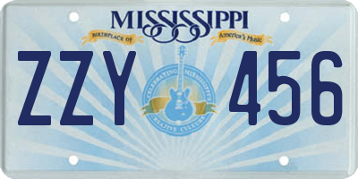 MS license plate ZZY456