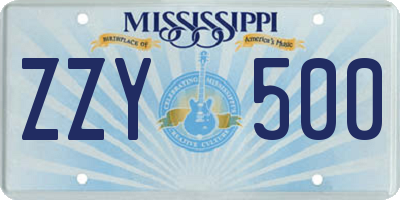 MS license plate ZZY500