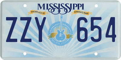 MS license plate ZZY654