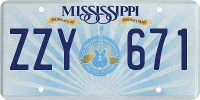 MS license plate ZZY671