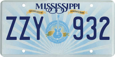 MS license plate ZZY932