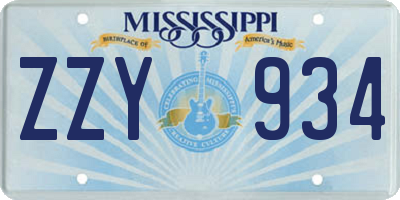 MS license plate ZZY934