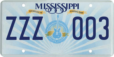 MS license plate ZZZ003