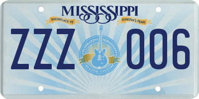 MS license plate ZZZ006