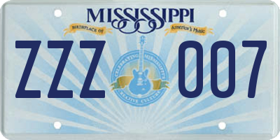 MS license plate ZZZ007