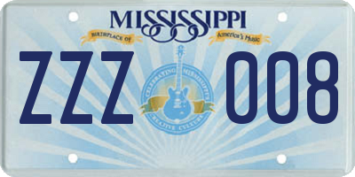 MS license plate ZZZ008