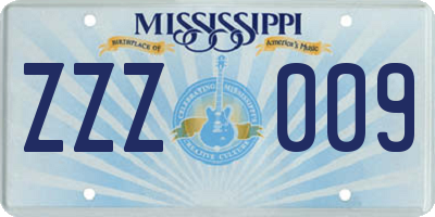 MS license plate ZZZ009