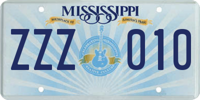 MS license plate ZZZ010