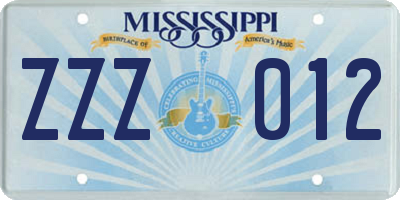 MS license plate ZZZ012