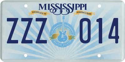 MS license plate ZZZ014