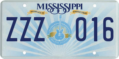 MS license plate ZZZ016