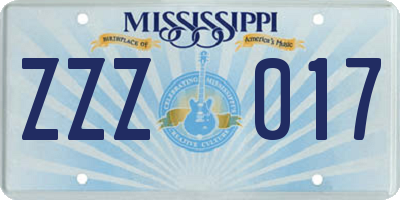 MS license plate ZZZ017
