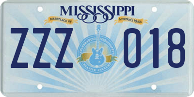 MS license plate ZZZ018