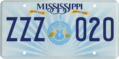 MS license plate ZZZ020