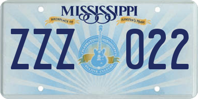 MS license plate ZZZ022