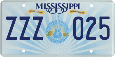 MS license plate ZZZ025