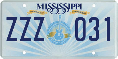 MS license plate ZZZ031