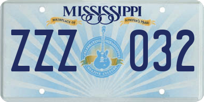 MS license plate ZZZ032