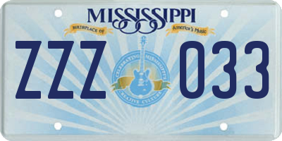 MS license plate ZZZ033