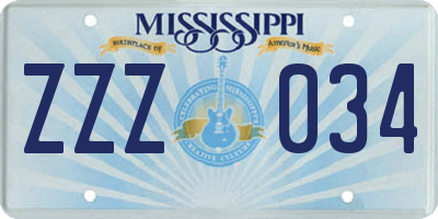MS license plate ZZZ034