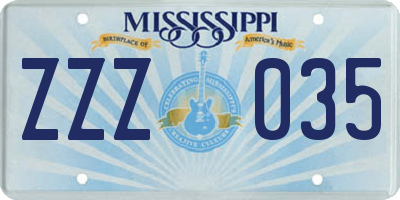 MS license plate ZZZ035