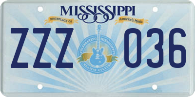 MS license plate ZZZ036