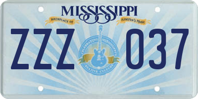 MS license plate ZZZ037