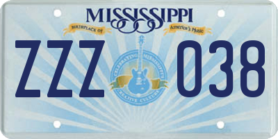 MS license plate ZZZ038