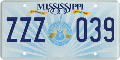 MS license plate ZZZ039