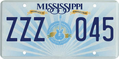 MS license plate ZZZ045