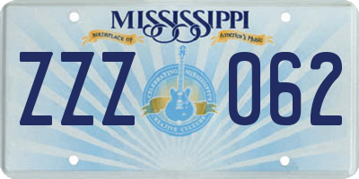 MS license plate ZZZ062