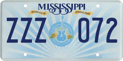 MS license plate ZZZ072