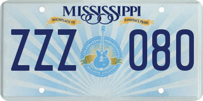 MS license plate ZZZ080