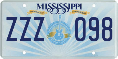 MS license plate ZZZ098