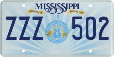 MS license plate ZZZ502