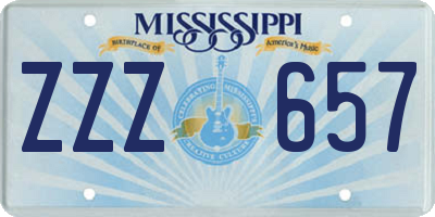 MS license plate ZZZ657