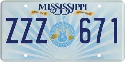 MS license plate ZZZ671