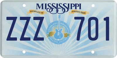 MS license plate ZZZ701