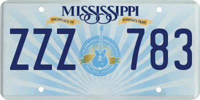 MS license plate ZZZ783