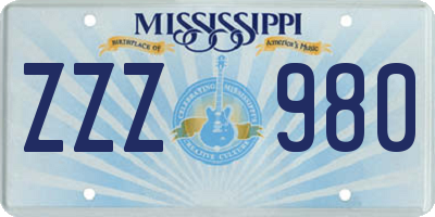 MS license plate ZZZ980