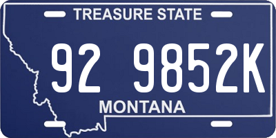 MT license plate 929852K